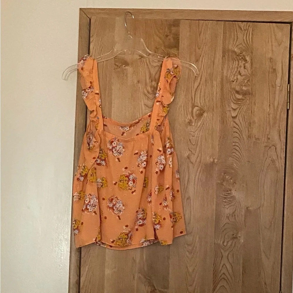 LOFT Tank top, ruffle sleeves coral. Sz XL - Picture 2 of 6